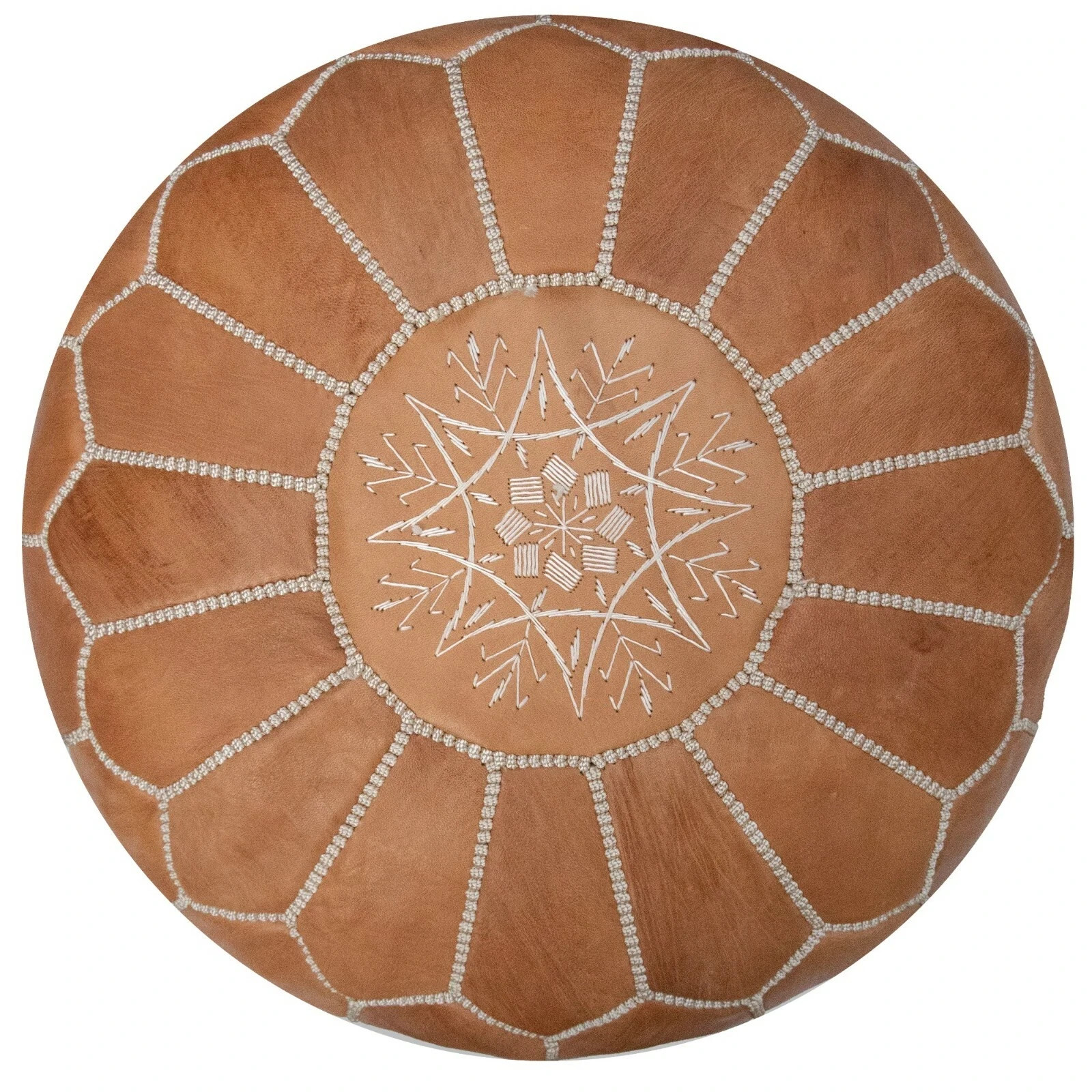 Stuffed Handmade Moroccan Genuine Leather Pouf Ottoman Footstool in TAN 20″x13″