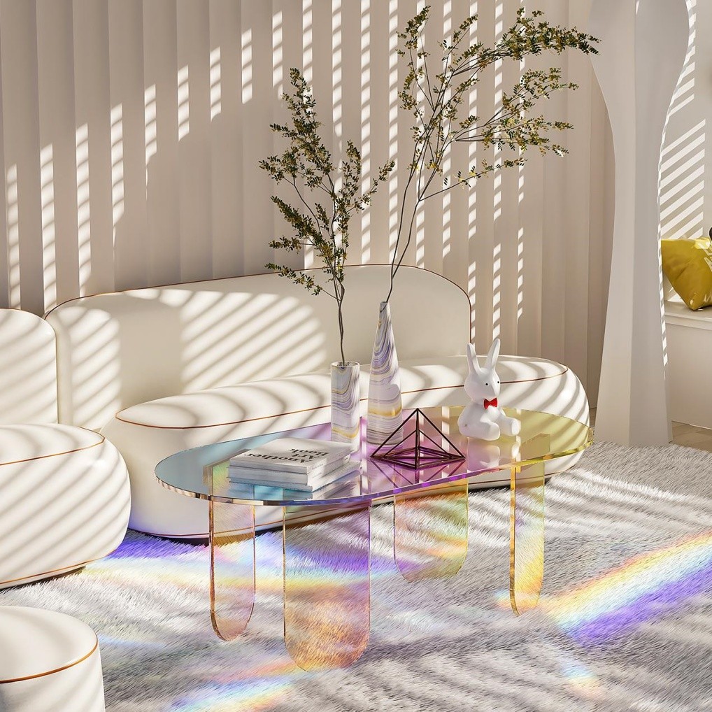Acrylic Coffee Table Modern Accent Night Stand Iridescent Chic Office Home Decor