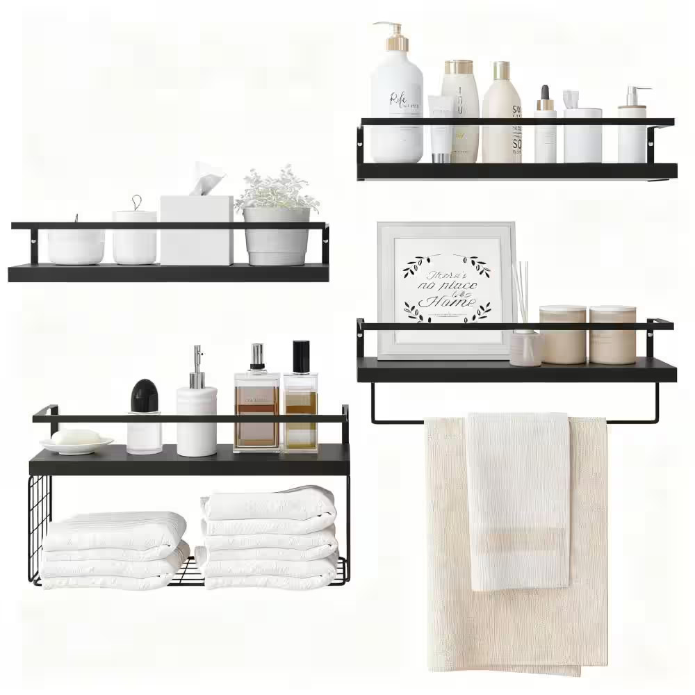 16.5 In. W X 5.9 In. D Black 4-Tier Cabinet Decorative Wall Shelf