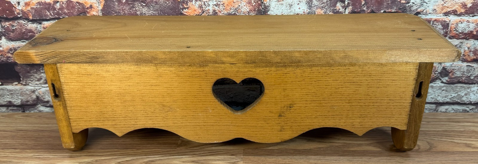 Vintage Wooden Wall 2 Peg Shelf w/ Heart Cutout Design – 24”x7”x7” – Farm House