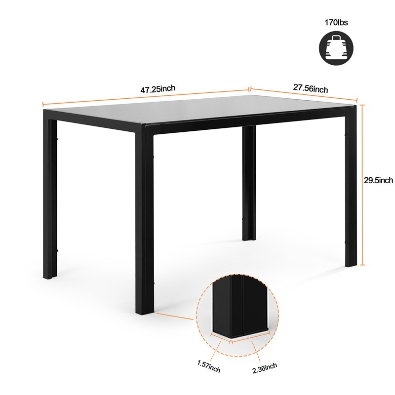 47.25″Tempered Glass Rectangular Dining Table Metal Legs for Dining Room Kitchen