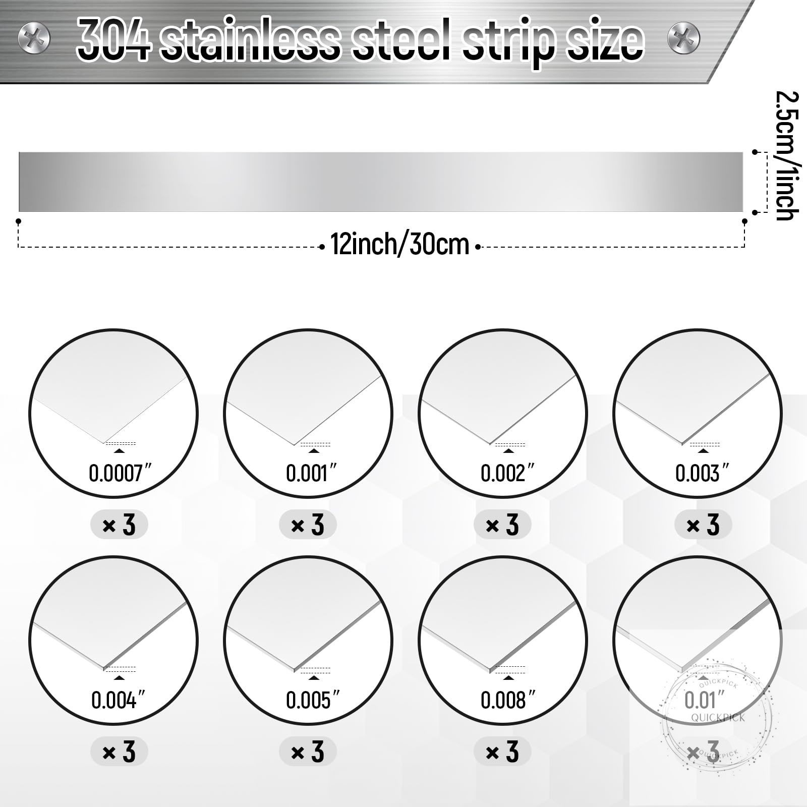 24 Pcs 304 Stainless Steel Strips Metal Shim Stock Assortment 1″ Width x 12″ Len