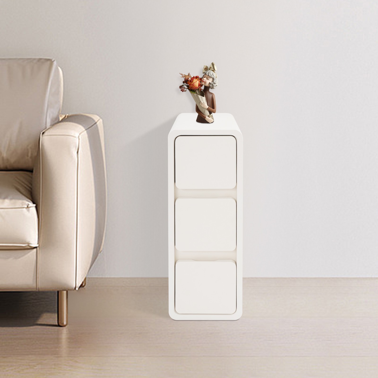 Nightstand Small Narrow Nightstand 3 Drawers Bedside Table (15.75*7.87*22.83 in)