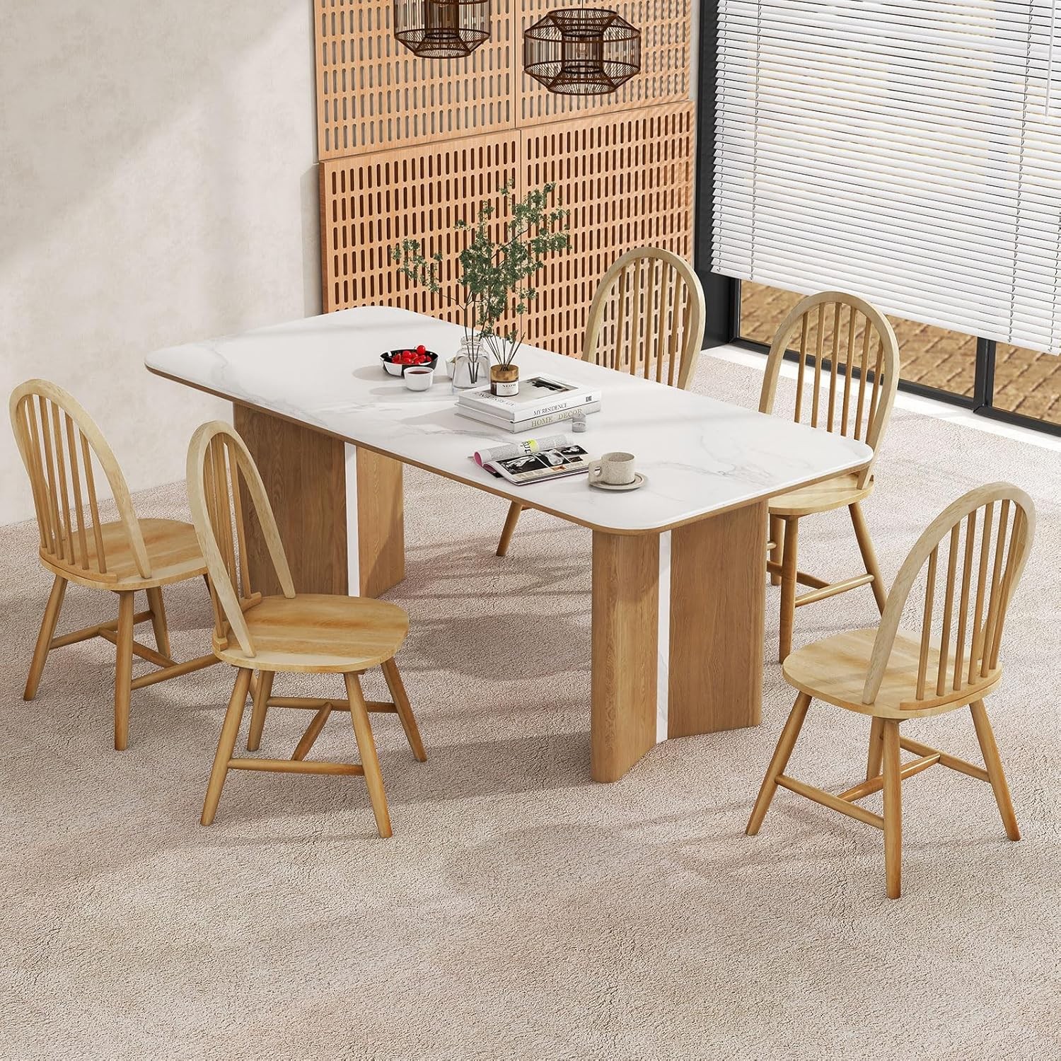 18″ Oak Dining Chairs Set of 2, Wood Windsor Chair with Spindle Back for Country
