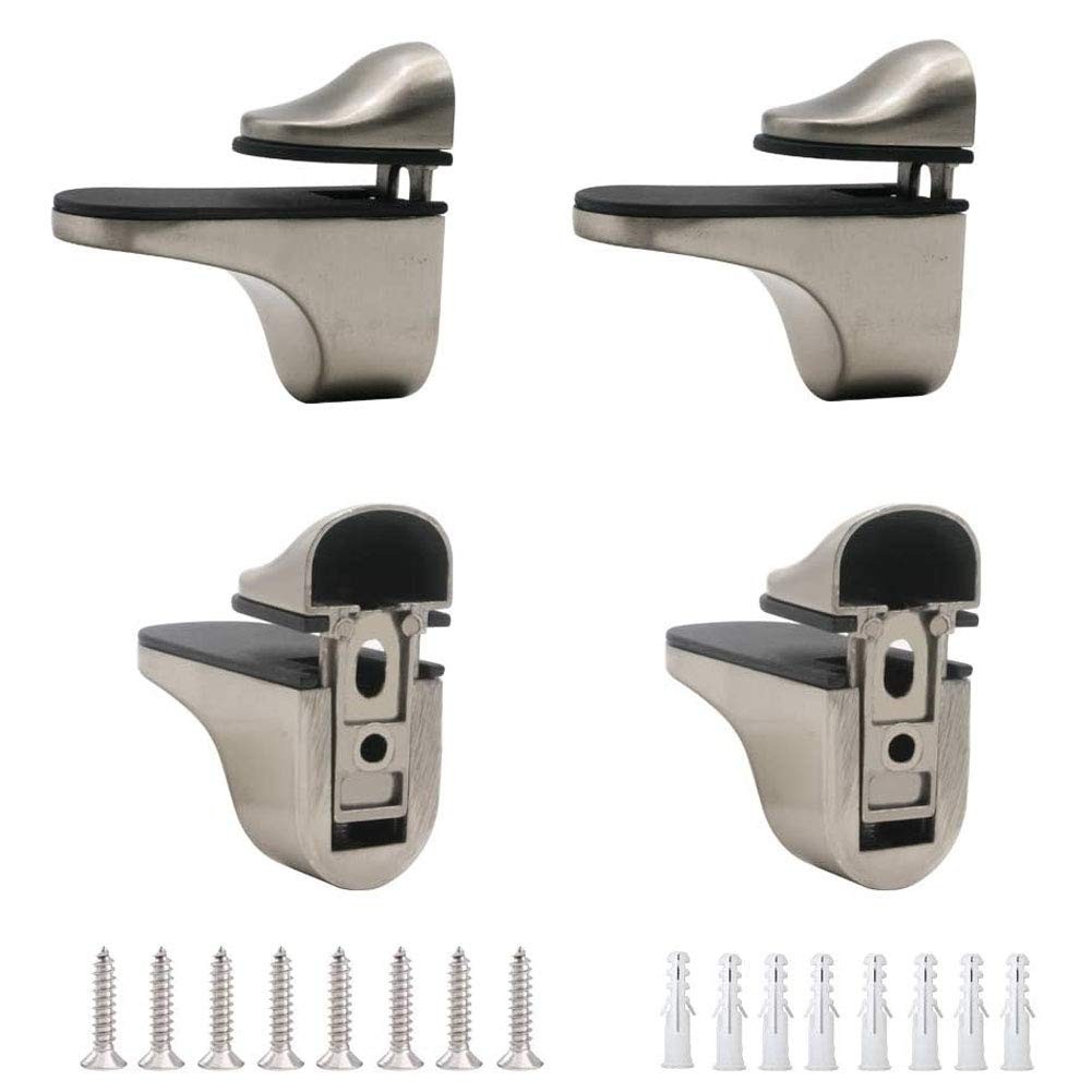 Adjustable Wood/Glass Shelf Bracket Wall Mount, Brushed Nickel, 4 Pack Rustproof