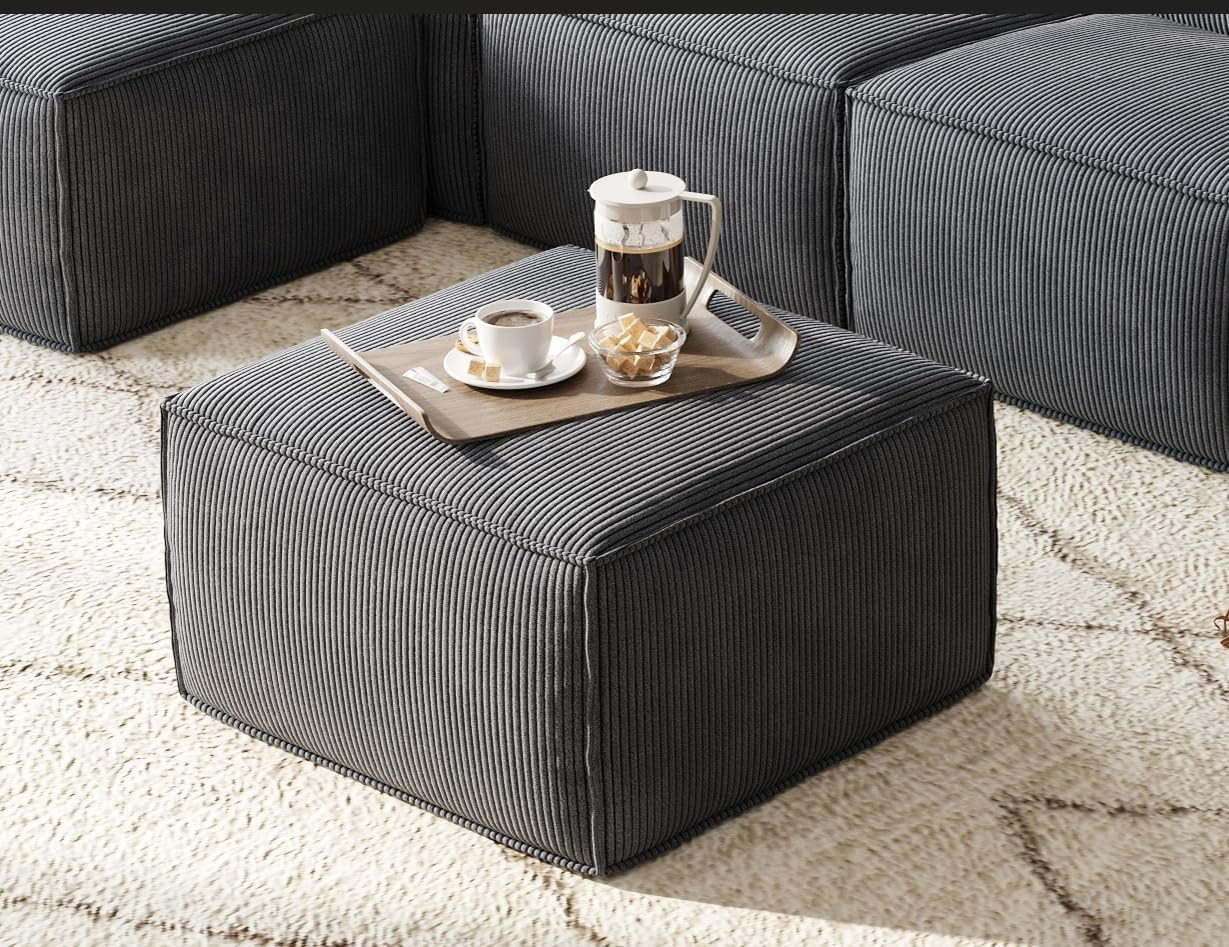 Comfy Bluish Grey Modular Sectional Sofa Ottoman – No Assembly Needed