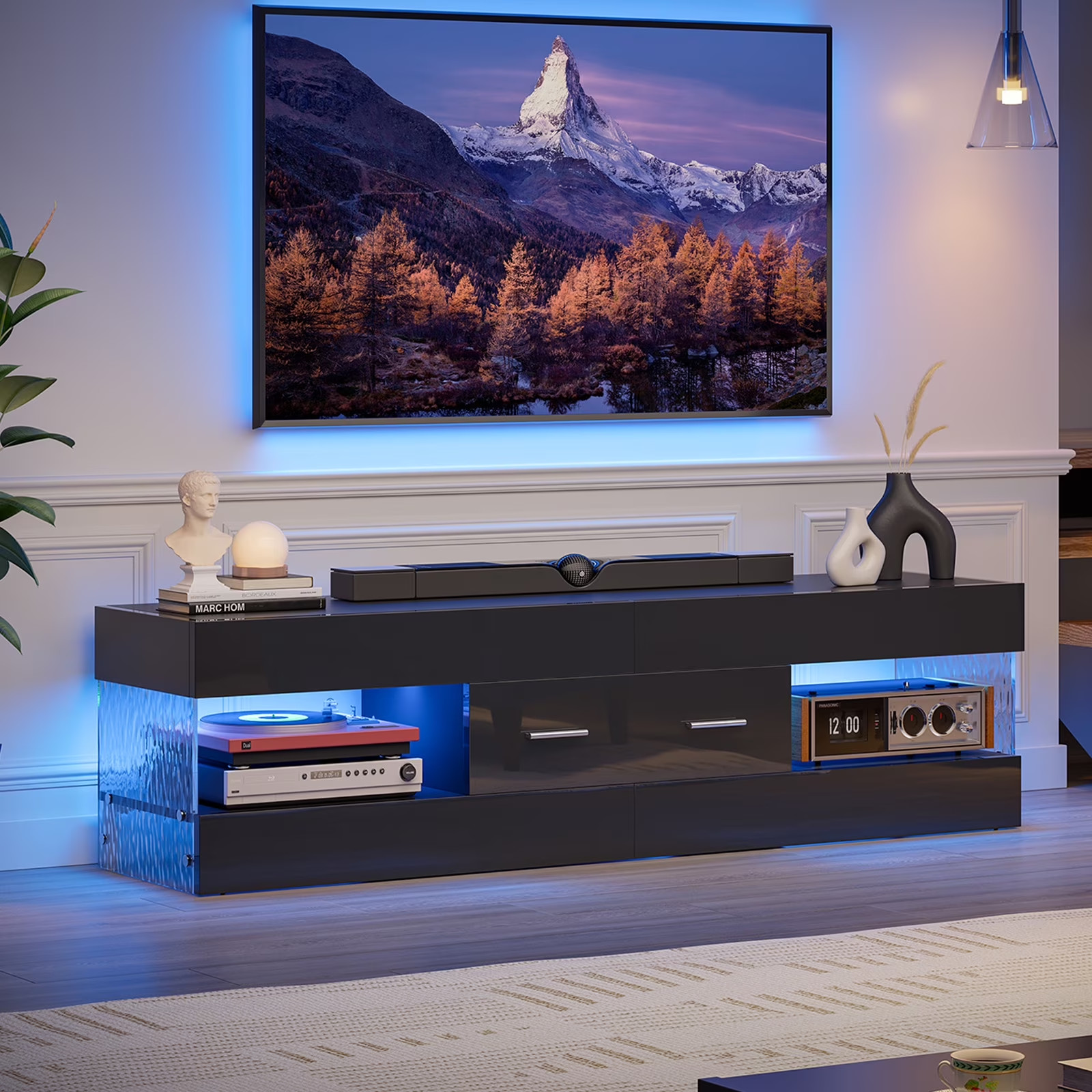 Modern Glossy TV Stand LED Entertainment Unit Console Media Table for 65″ TV