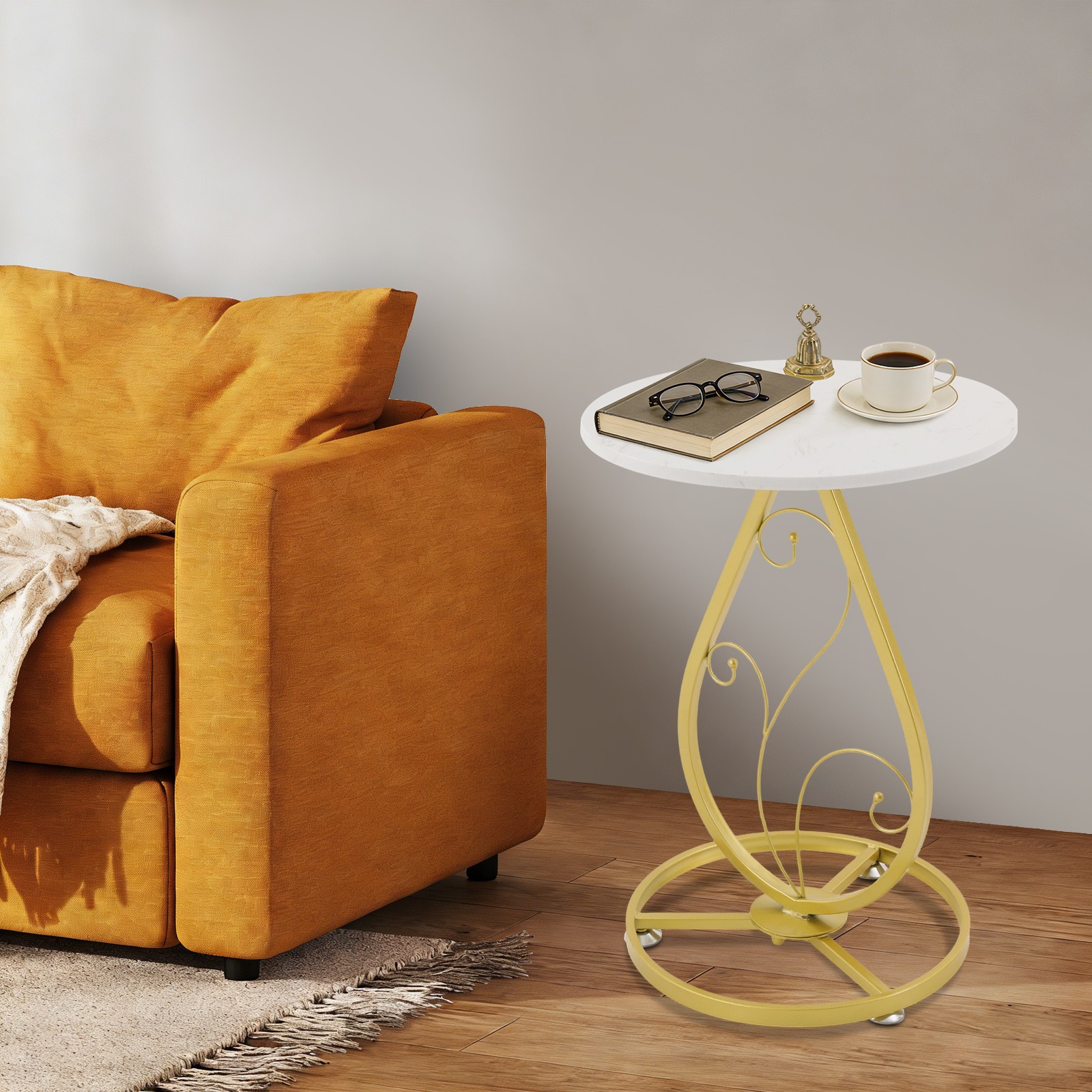 Gold+White Modern Decor Bedside Table, Coffee Table for Living Room 15.7*21.6in