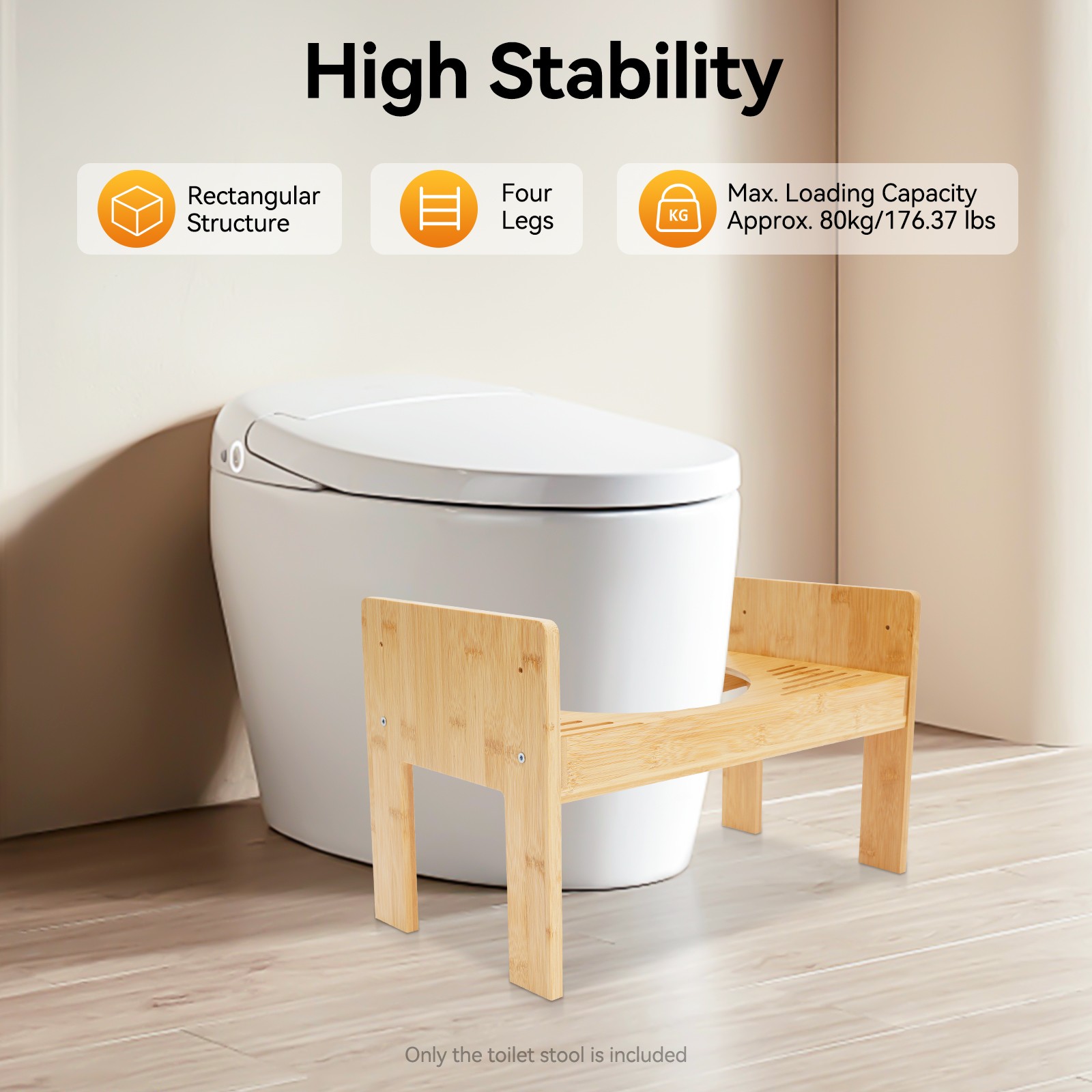 Bamboo Adjustable Toilet Stool, 7-9 Inches Bamboo Potty Stool, Poop Stool
