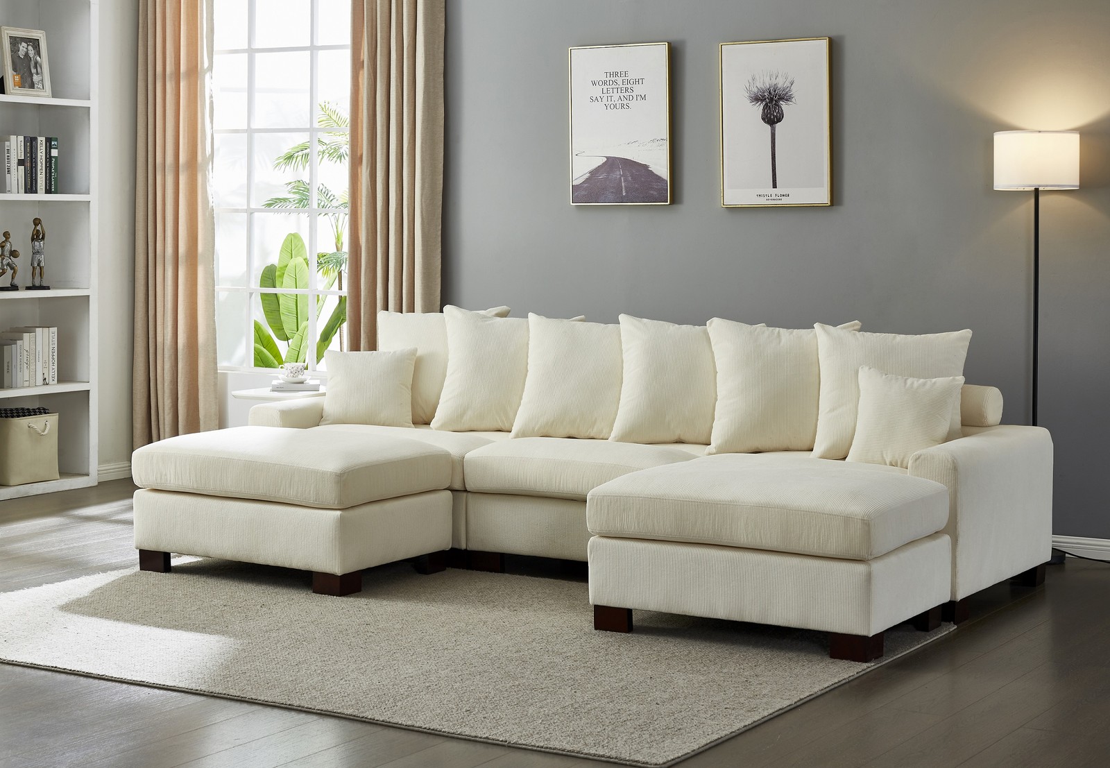 Modular Sectional Sofa,5 Seater Oversized Convertible L & U Shaped Couch, Cordur