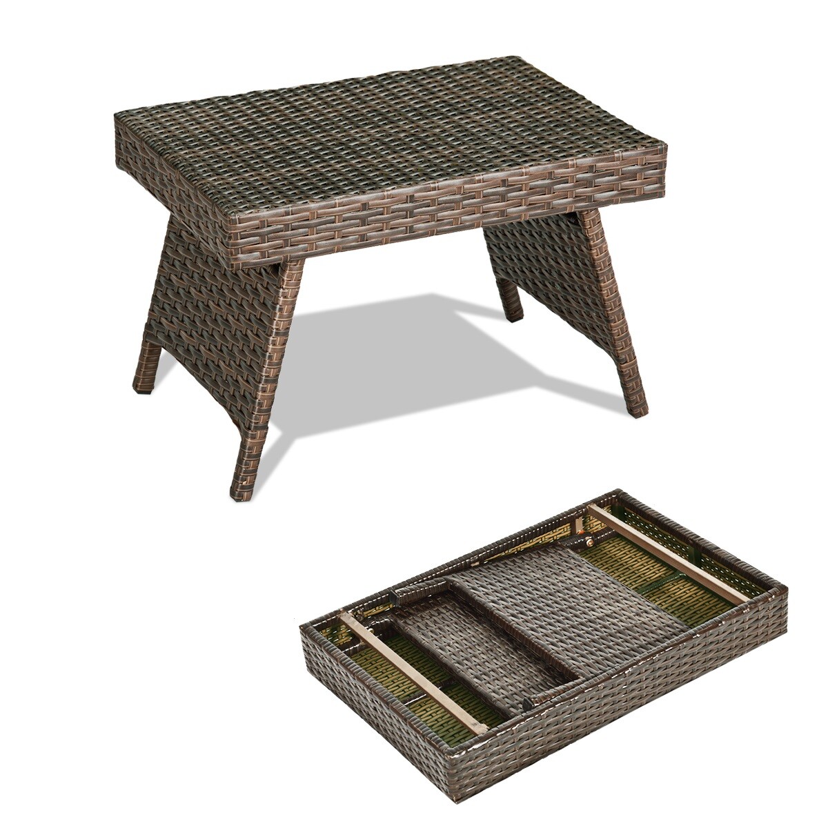 Topbuy Height Adjustable Rattan Wicker Coffee Side Table Folding End Table