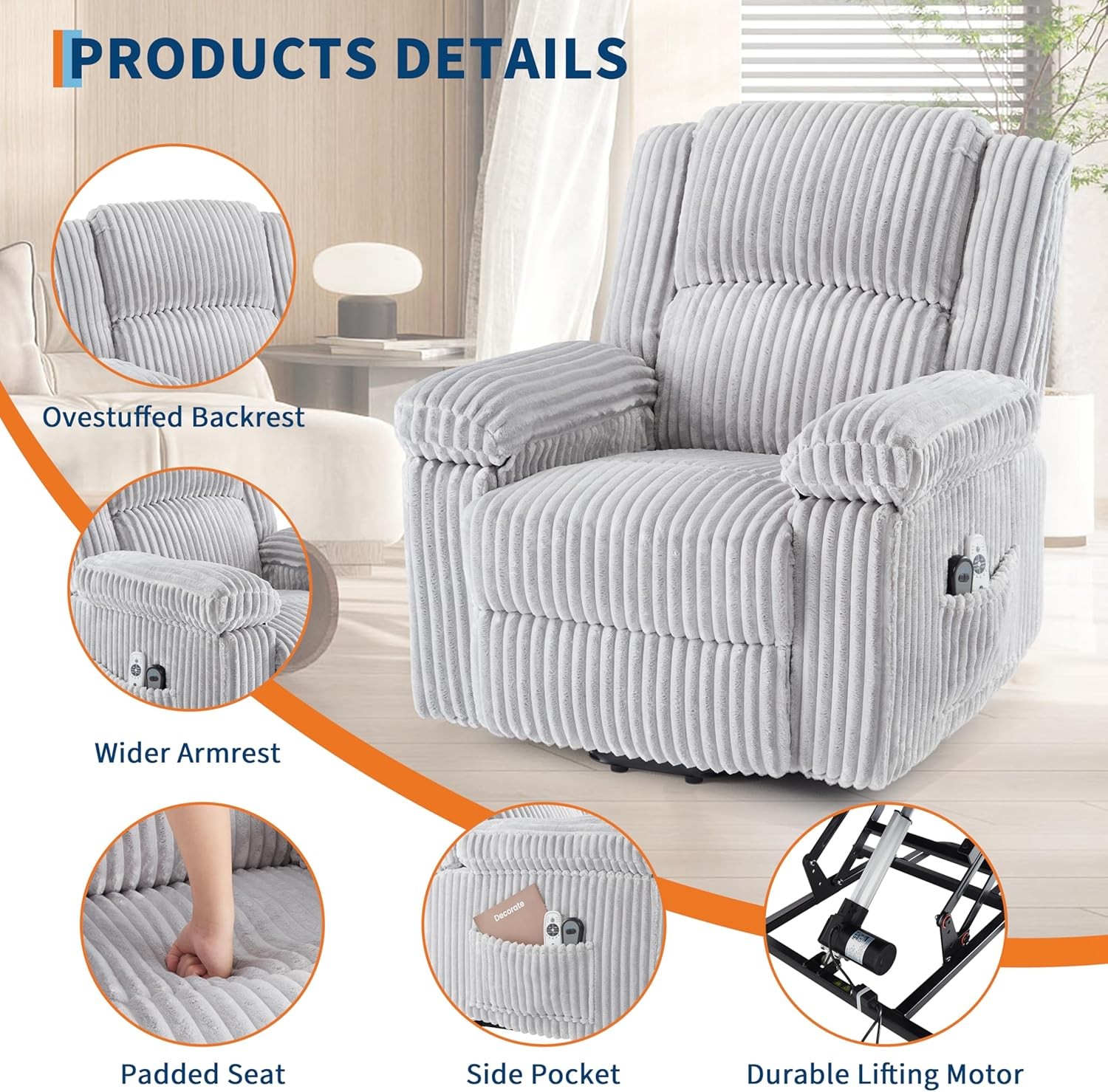 Power Lift Recliner Chair w/ Heat & Massage, Electric Stand Up Recliner 400LB