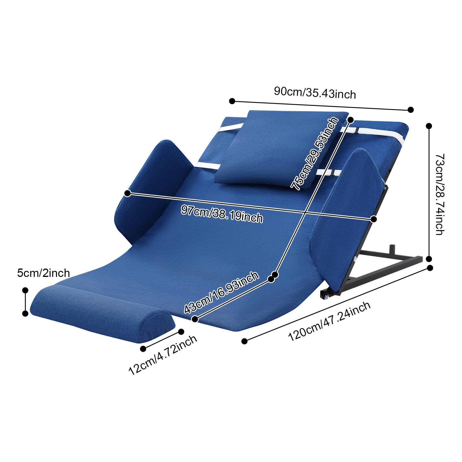 Electric Adjustable Bed Backrest Lift 80° Elderly Support w/ Handrails Blue