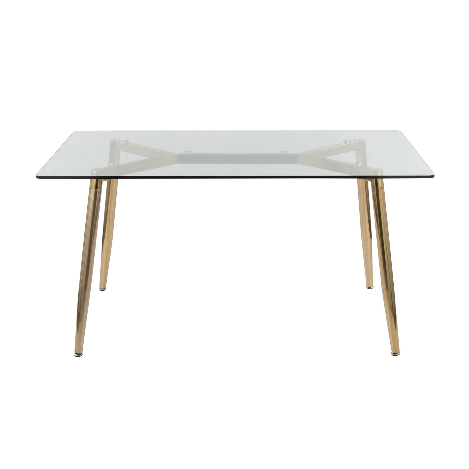 Gold Metal & Clear Glass Dining Table, 59″ L x 35″ W x 29.75″ H