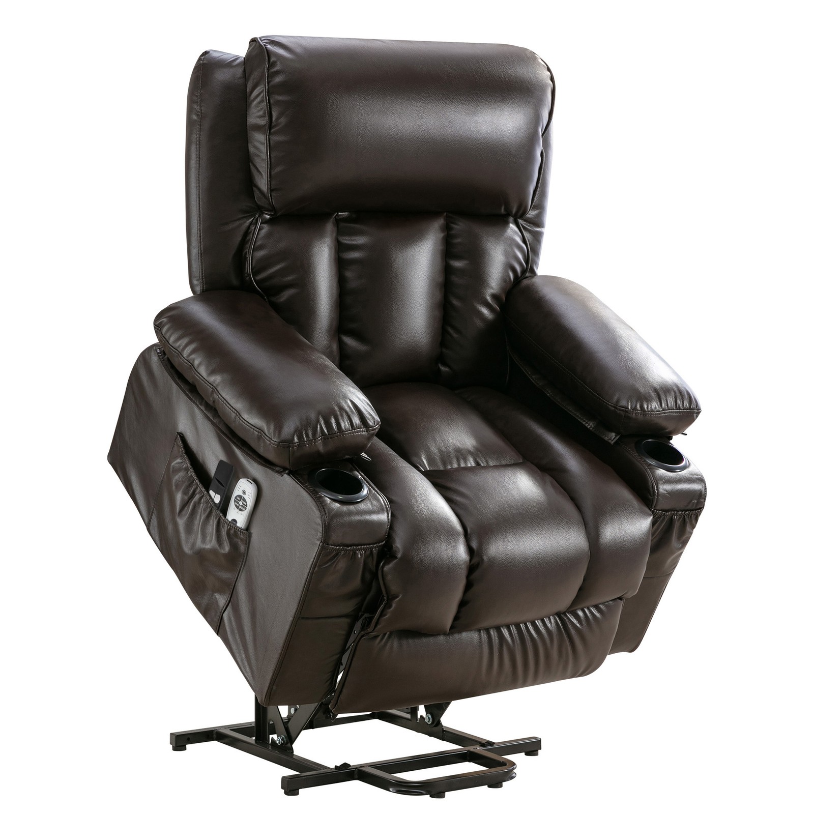 Electric Power Lift Chair Breathable Leather Recliner Chair w/ Massage and Heat
