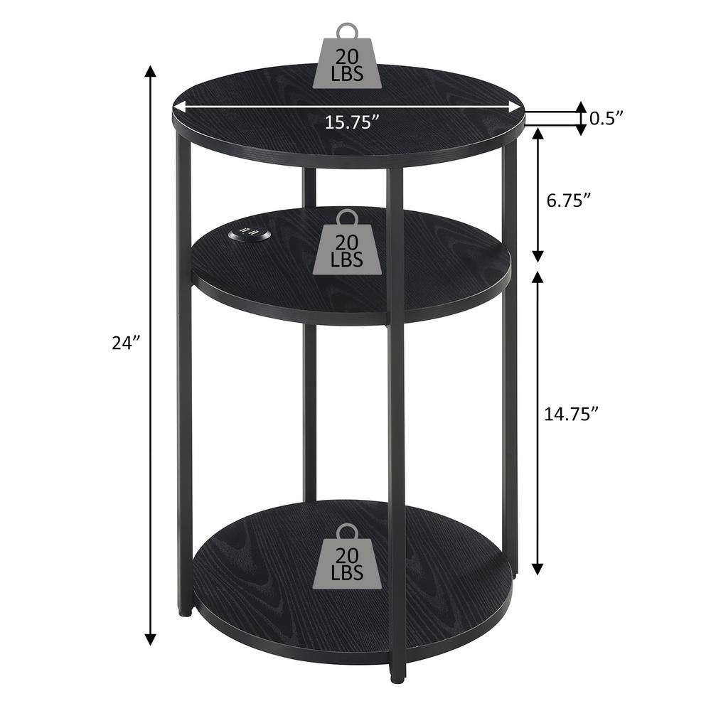 Designs2Go Simon 15.75 In. W Espresso round Wood 3 Tier End Table with USB Ports