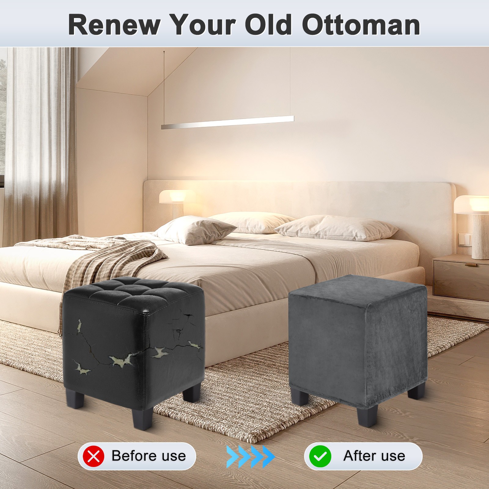 1-Pack 13″x13″x15″ Stretch Square Ottoman covers Footstool Protector Dark Gray