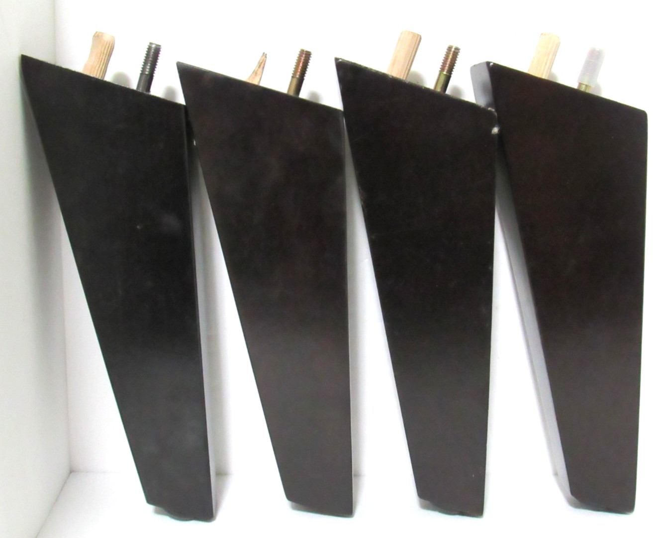 MCM Style Set Of 4 Brown Wood Furniture Square Angled Legs Screw On Damaged E