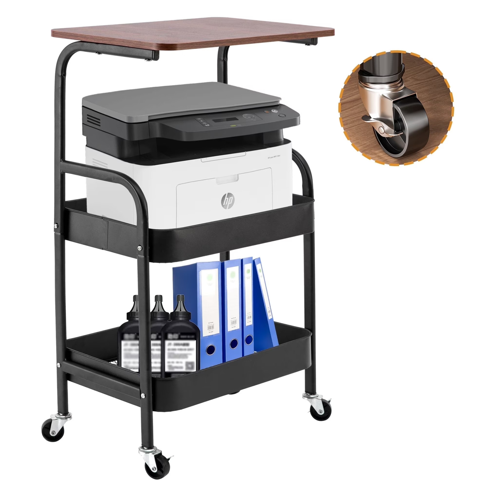 3 Tier Printer Stand,Mobile Printer Table,Wooden Table Top & Lock Casters for Of