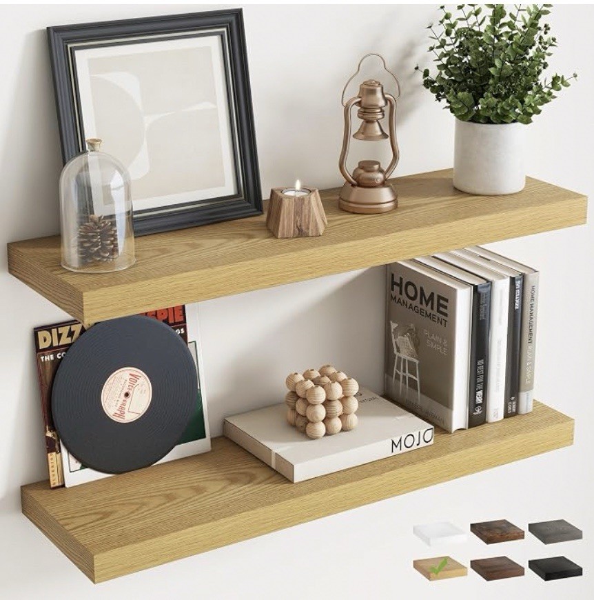 Floating Shelves Wall Shelf 2 Pack Oak Finish Easy Install Home Decor