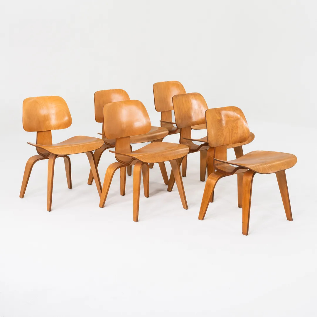 1951 Set of Six Evans Herman Miller Eames DCW Dining Chairs Birch Molder Plywood