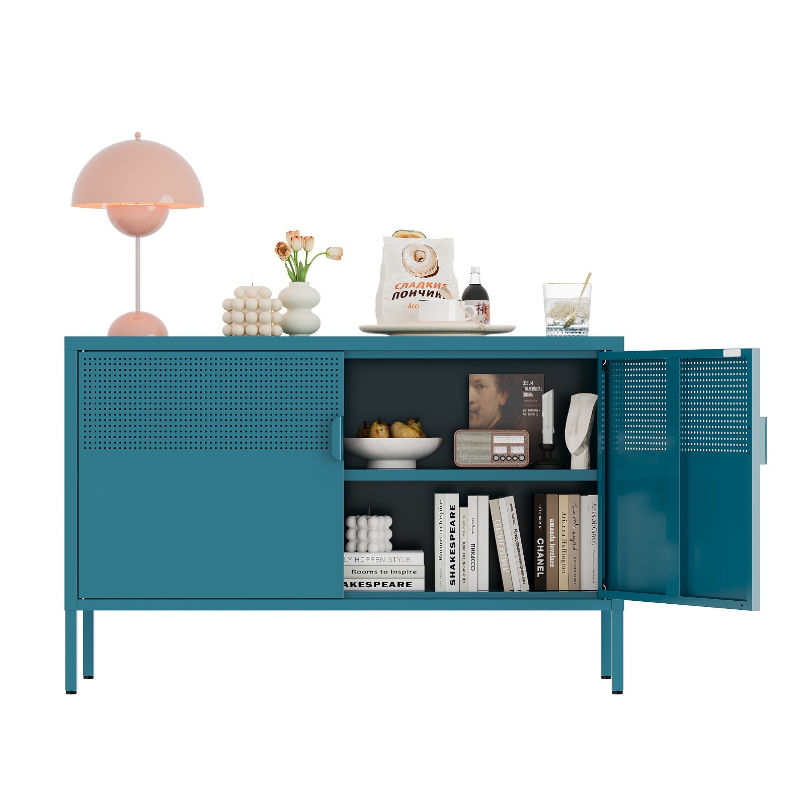 Blue Metal Storage Cabinet,Metal Mesh Accent Cabinet