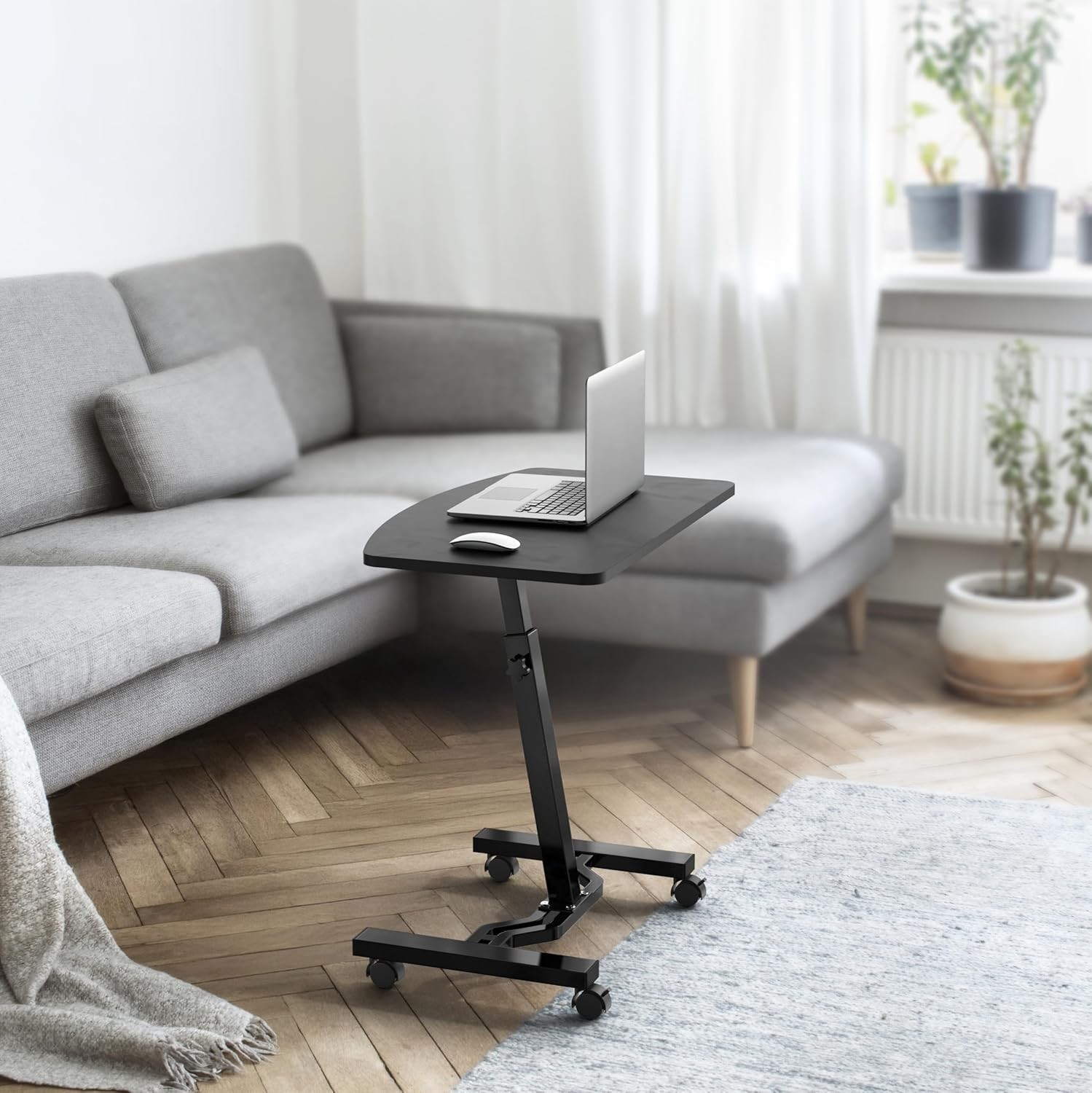 Carrito móvil con ruedas para portátil, ajustable en altura de 71 a 83 cm, negro