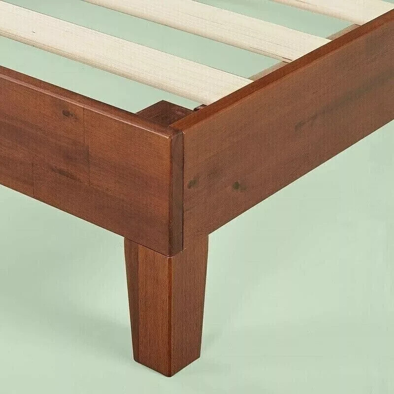 King Platform Bed Frame Solid Wood Farmhouse Mid Century Minimalist 700lb Cap