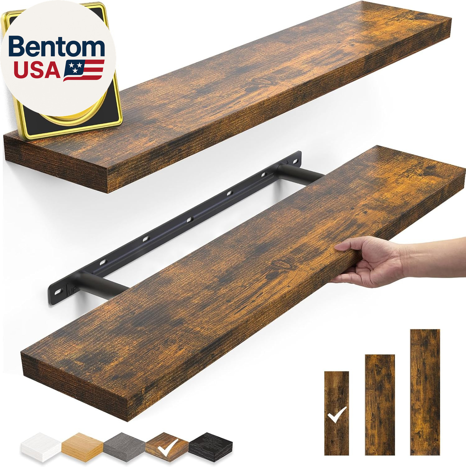 Floating Shelves Set of 2, 22.5 Inches Farmhouse Rustic Wood Wall Mounted Shelve