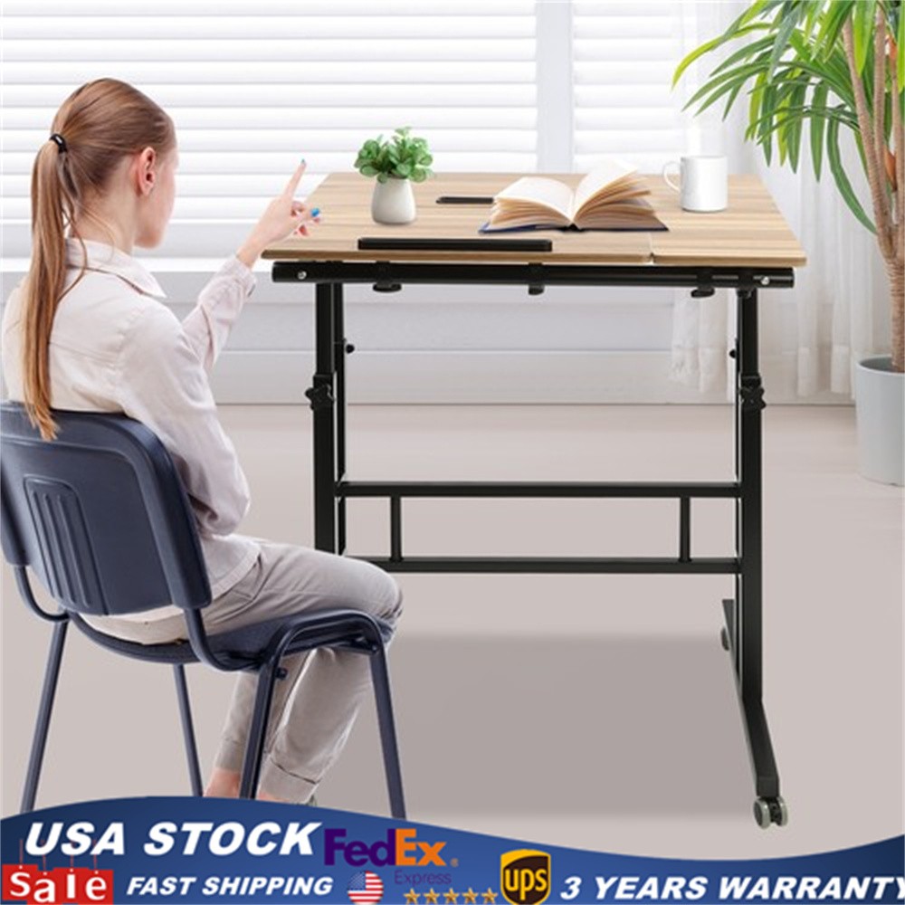 Height Adjustable Home Office Desk With Standing & Seating 2 Modes Mobile Desk
