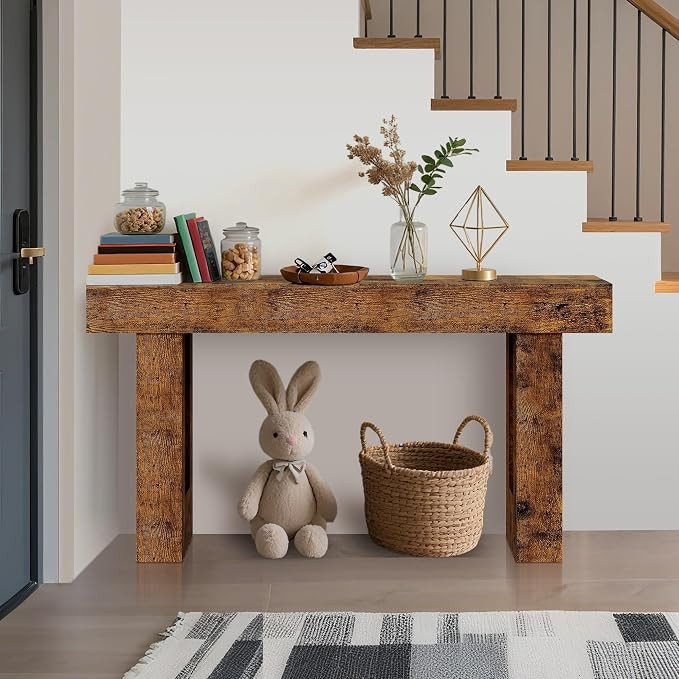 63″ Farmhouse Console Table Long Entryway Console Table Solid Wood Console Table