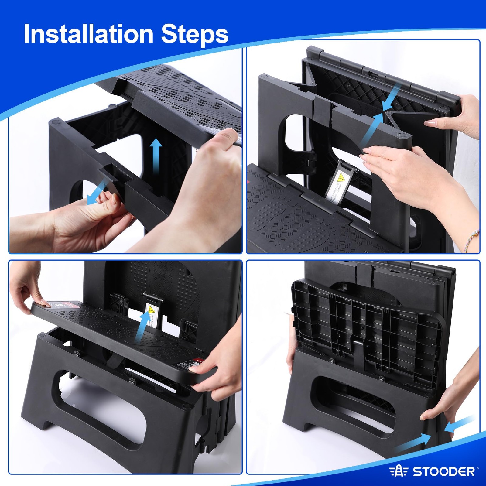 Folding Step Stool, 2-Step 8″ 17″, Non-Slip, 300lb Capacity