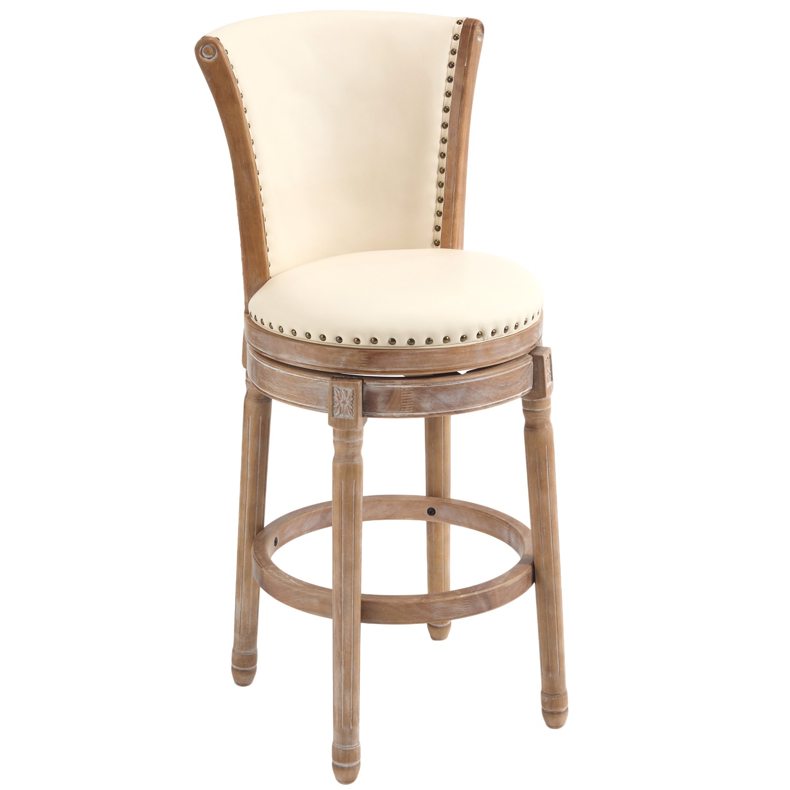 1XCow top Leather Wood Swivel Bar Stool 29.5″ Counter Height Bar Chair High Back