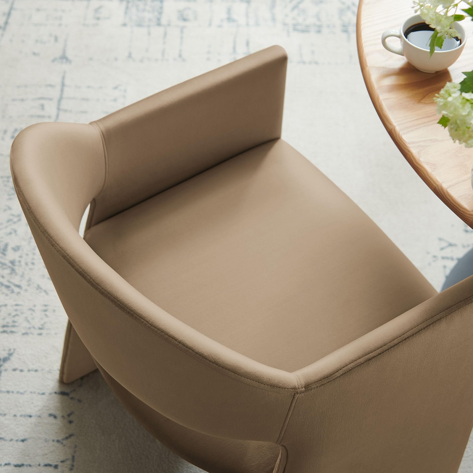 Modway Talia Performance Velvet Dining Armchair Curved Barrel Chair TAUPE