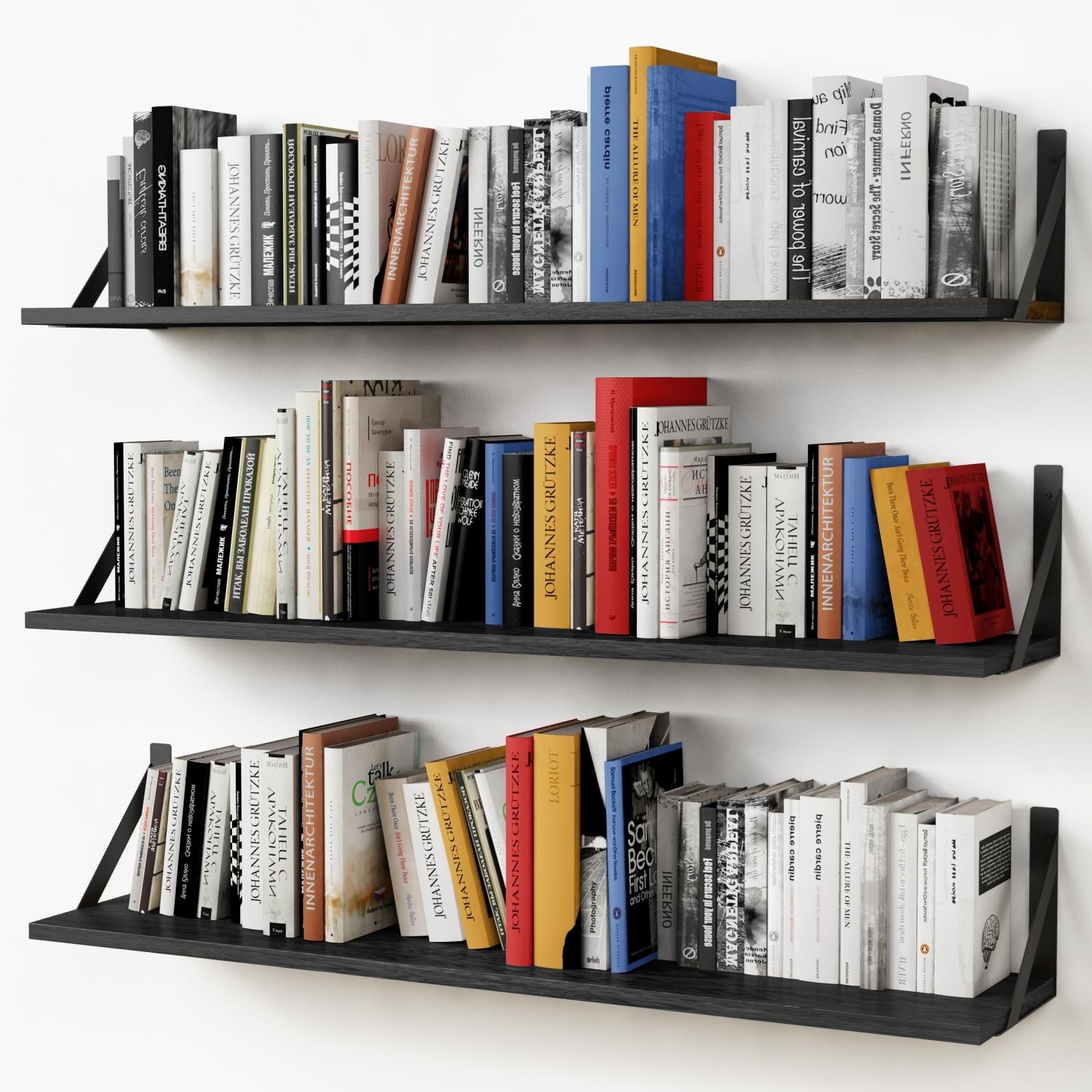 Floating Shelves 36 Inches Long 8 in Deep Set of 3, Large Wall Shelf for Bedr…