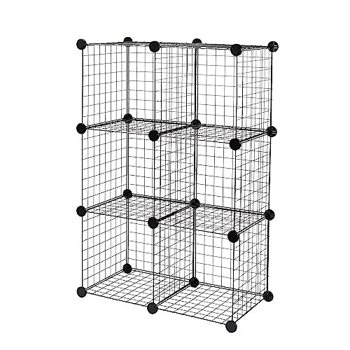 AMAZON BASICS CUBE WIRE GRID STACKABLE STORAGE SHELVES, 6-CUBE – BLACK