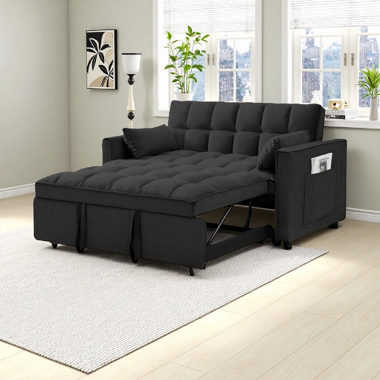 3 in 1 Sofa Bed Convertible Sleeper Sofa with Pull Out Bed Loveseat Couch
