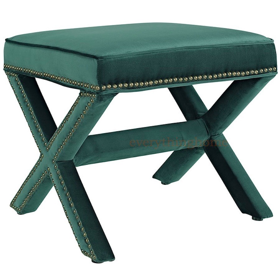Hallway Bedroom Bench Stool Ottoman Nail Head Trim Black, Gray, Blue, White