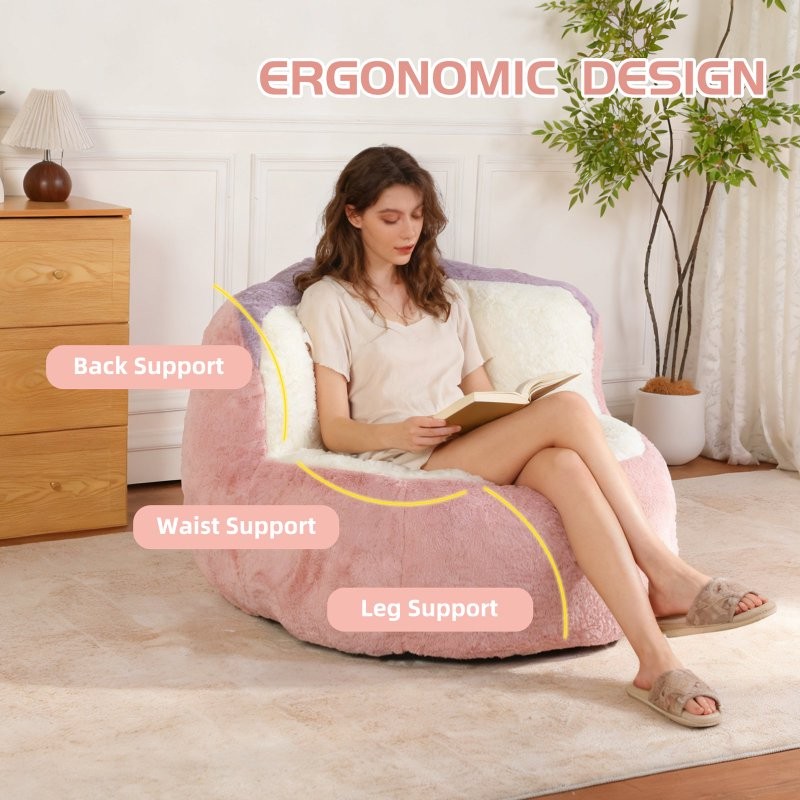 Oversized Multicolor Bean Bag Chairs Sofa Faux Fur Couches Filled Skin-Friendly