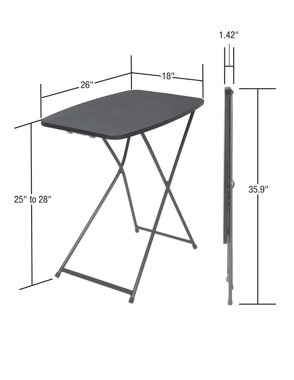 Mainstays 26″ Adjustable Height Personal Folding Table, Black