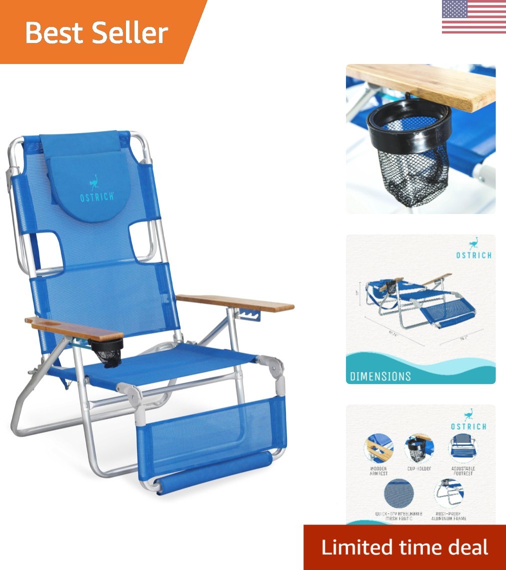 Serene Blue Reclining Lounge Chair with Footrest – Ideal for Outdoor Relaxation