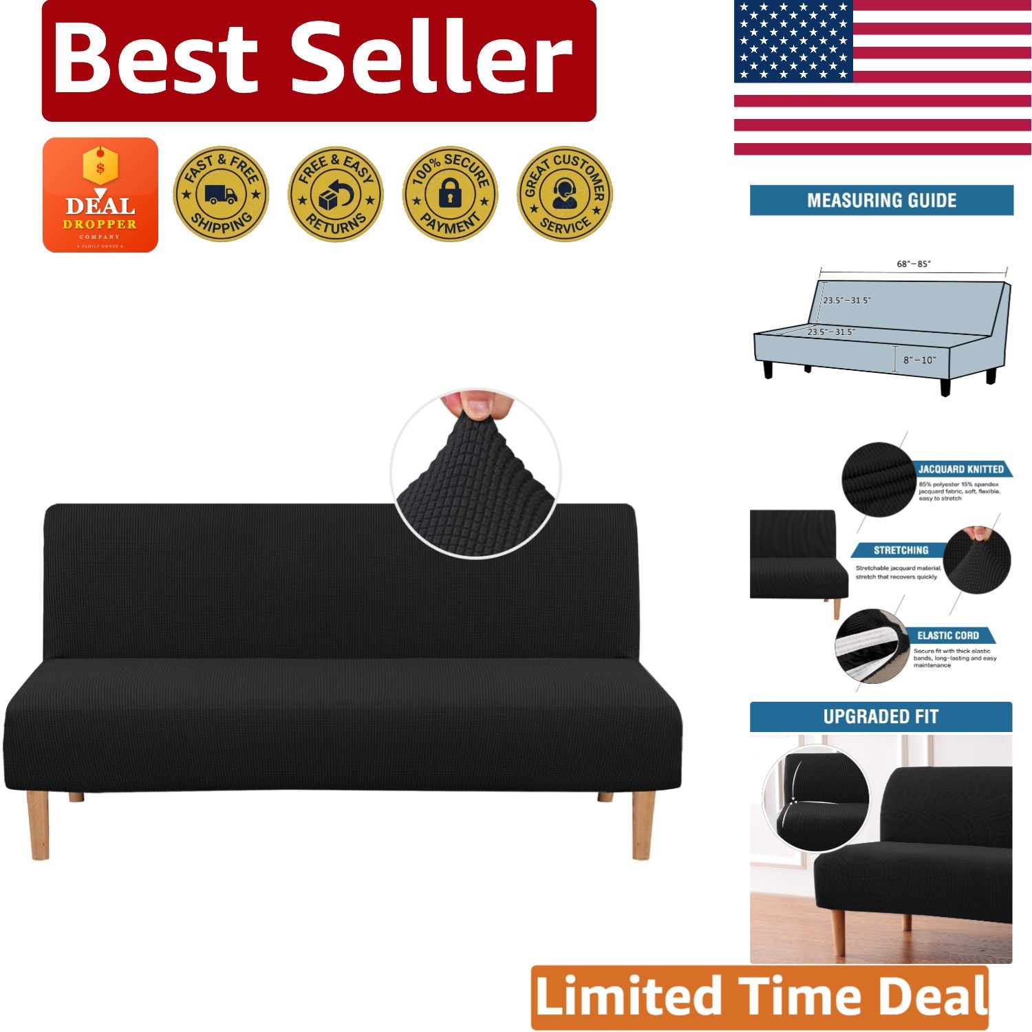 Durable Armless Sofa Slipcover with Small Checks Pattern – Easy Care & Non-Slip