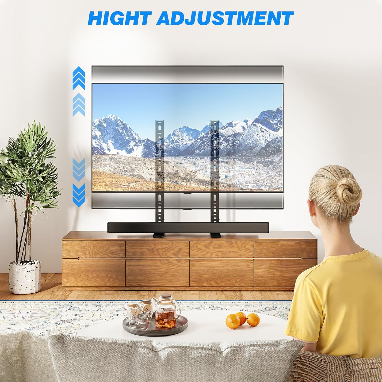 Universal TV Stand for 20-75 Inch Flat Curved Tvs, Height Adjustable Table Top T