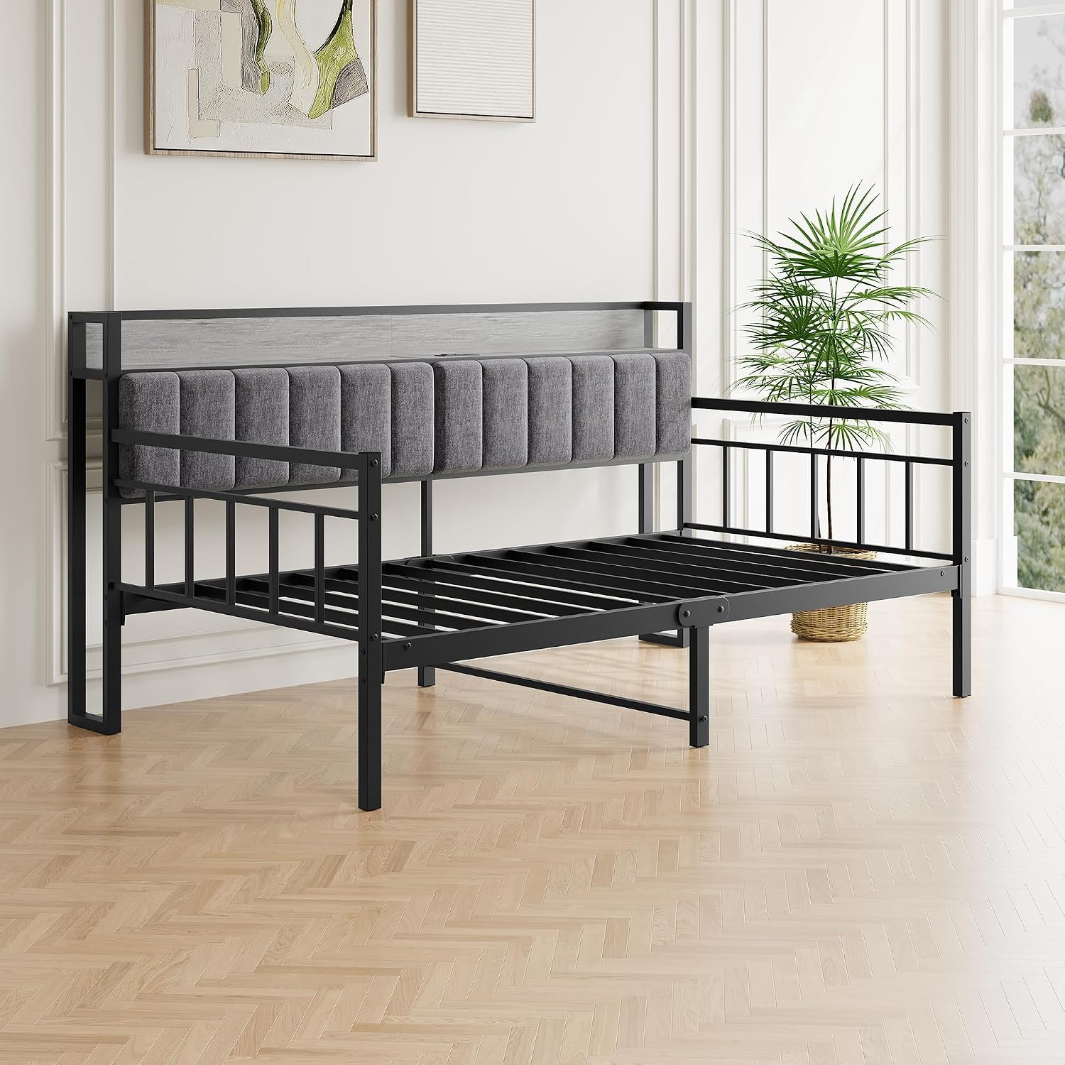 Metal Daybed Frame Twin Size with Charging Station,Metal Twin Bed Frame with Uph