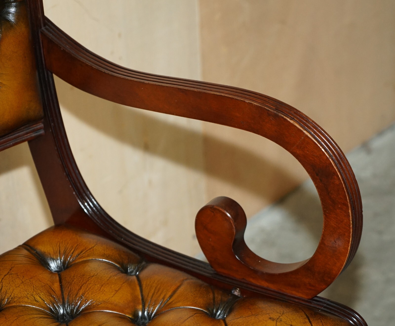 EIGHT VINTAGE MAHOGANY FULLY RESTORED CHESTERFIELD BROWN LEATHER DINING CHAIRS 8