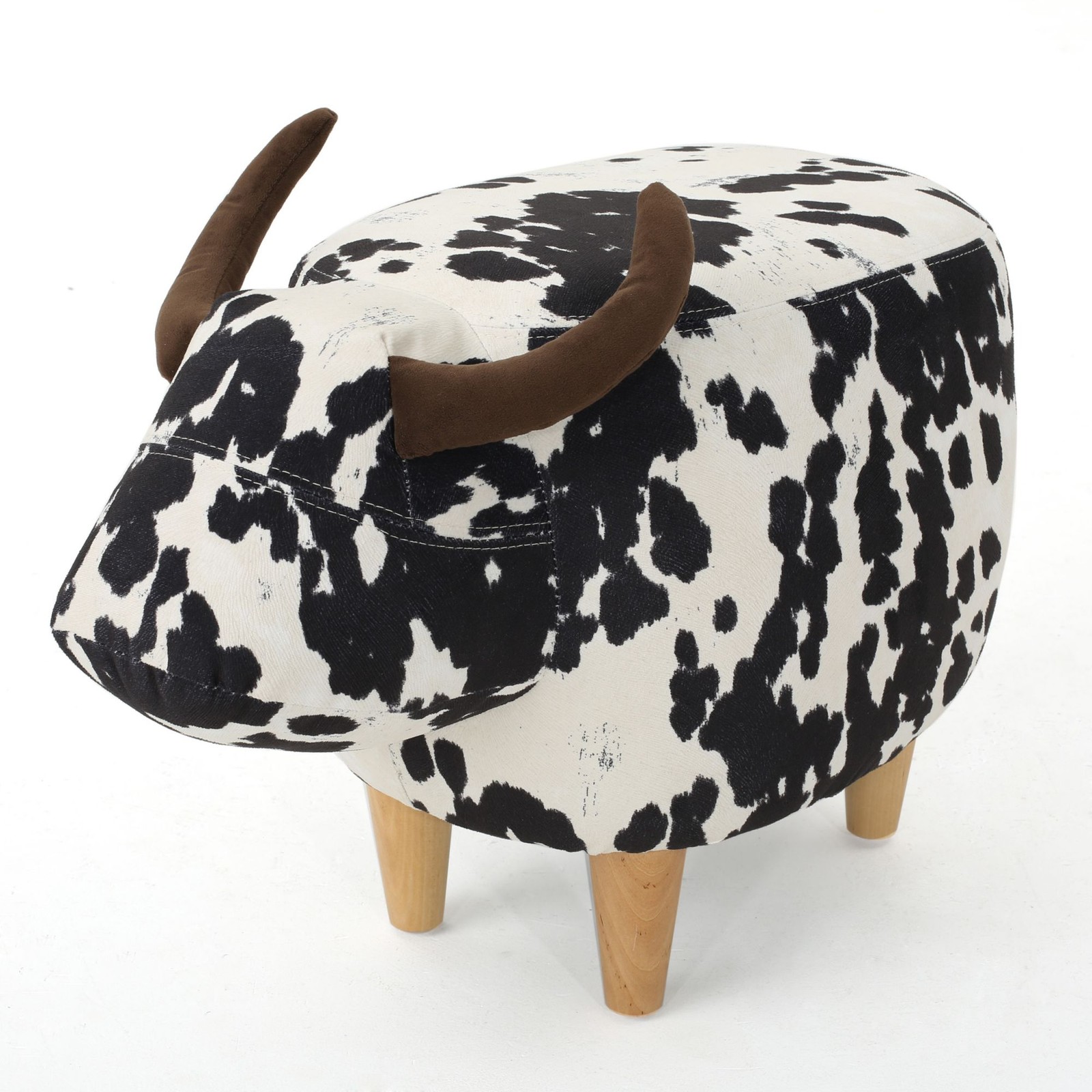 Cow Shaped Ottoman Cute Animal Footstool Wood Seat for Shoe Changing Entryway
