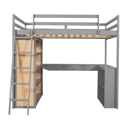 Solid Wood Loft Bed with Desk Bookshelves Storage Cabinet Bedroom Furniture Sets