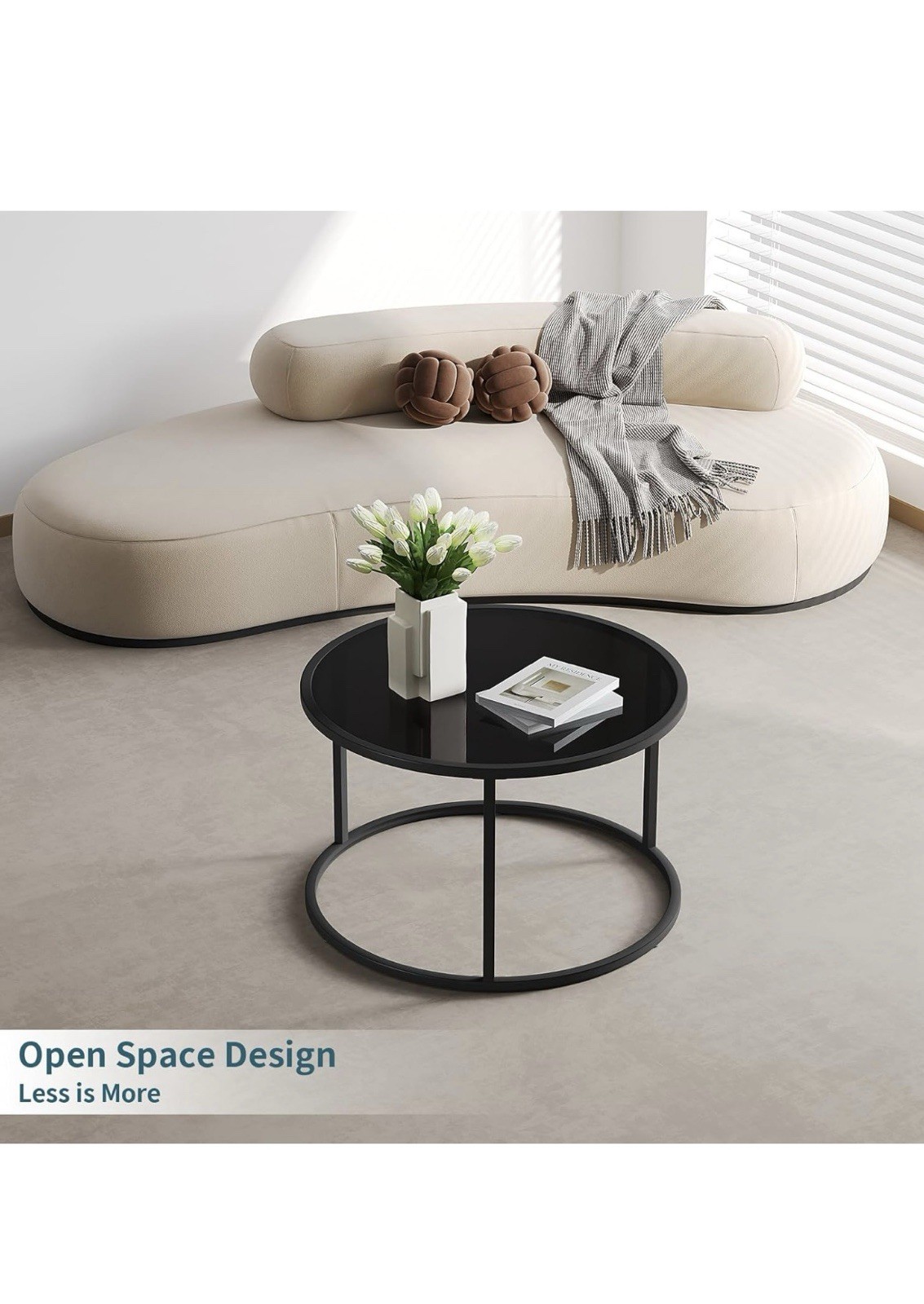 Black Glass Coffee Table Small round Coffee Tables 27.6In Modern Tempered Glass