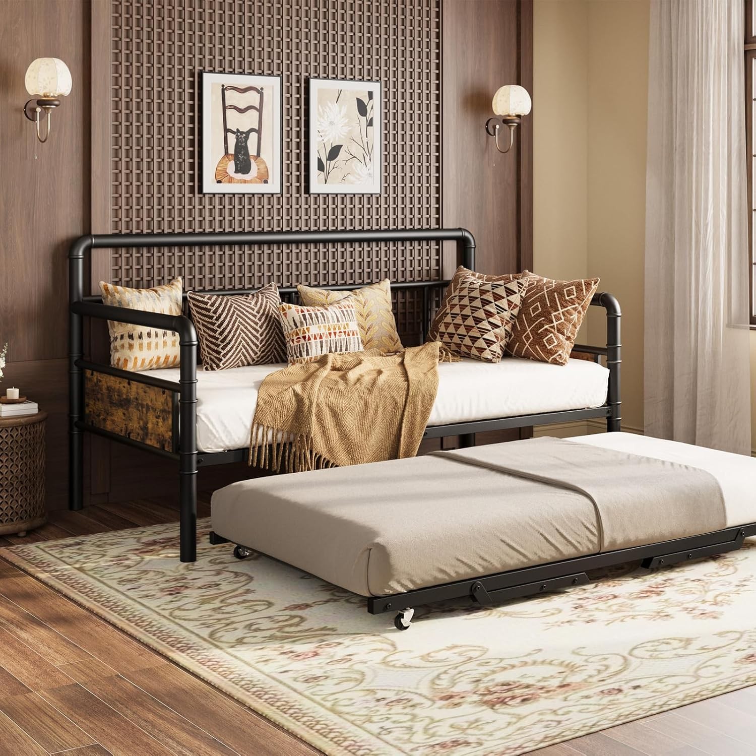Daybed with Trundle Bed Twin Bed Frame Sofa BedFramefor Living Room, Bedroom