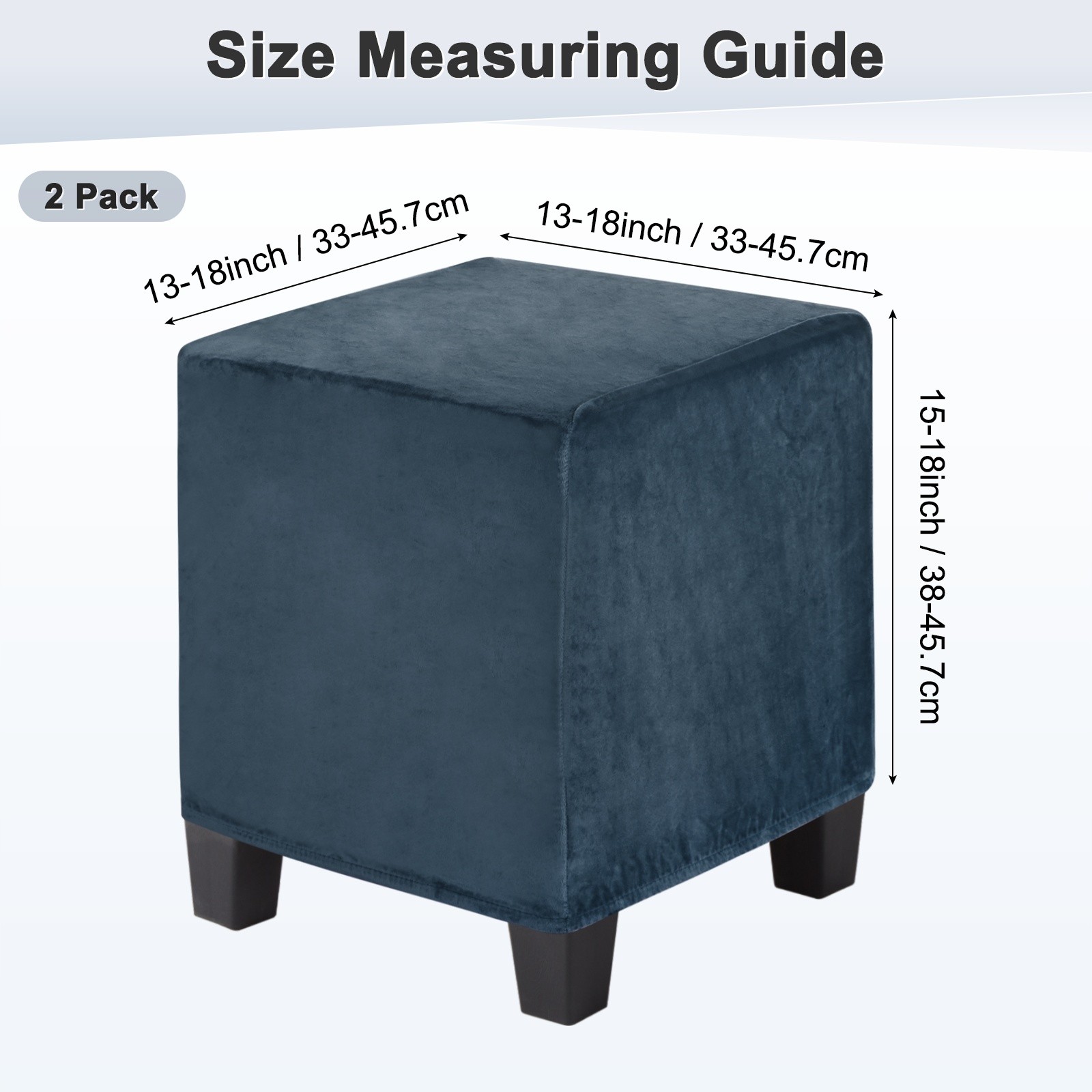2-Pack 13″x13″x15″ Stretch Square Ottoman covers Footstool Protector Navy